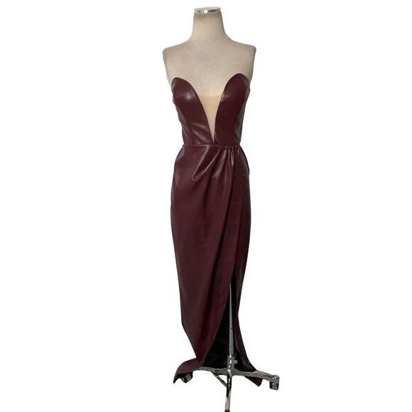 Michael Costello x REVOLVE Jake Gown in Plum Small New Womens Vegan Faux Leather - Picture 3 of 11